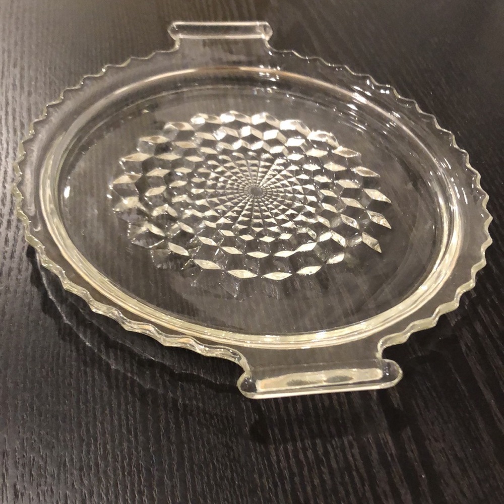 Glass Platter Tray Dish Plate Pie Crust Edging Cubed Etching Underside